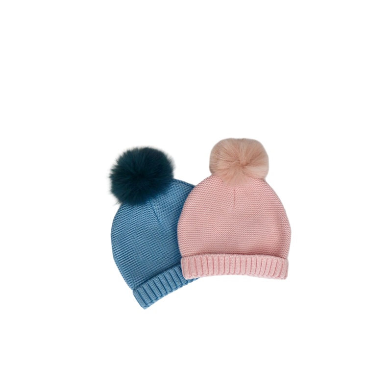 Kids’ Faux Fur Pompom Knit Hat