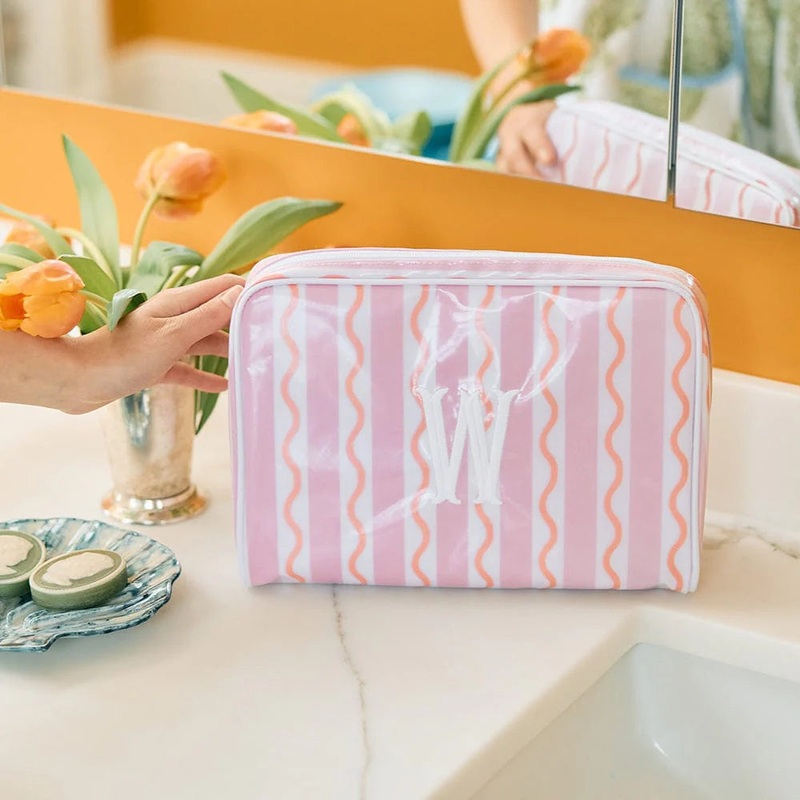 Weezie Lrage Toiletry Bag- Coral Squiggle