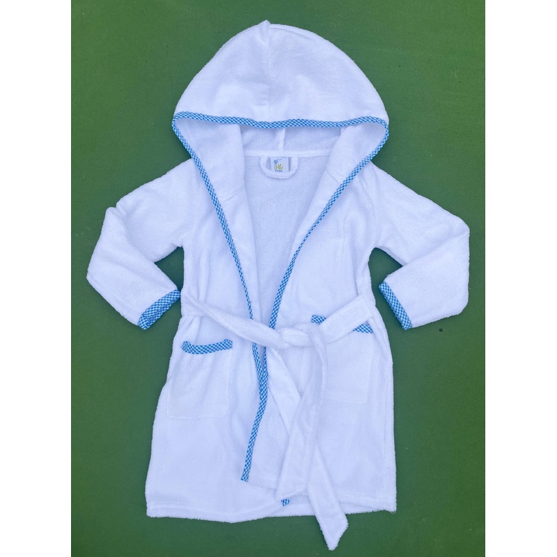 Blue Trim Towel Hoodie Robe