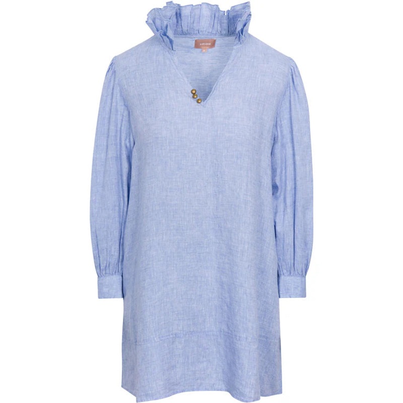 Long Sleeve Elephant Dress Blue Linen by Kate Leigh