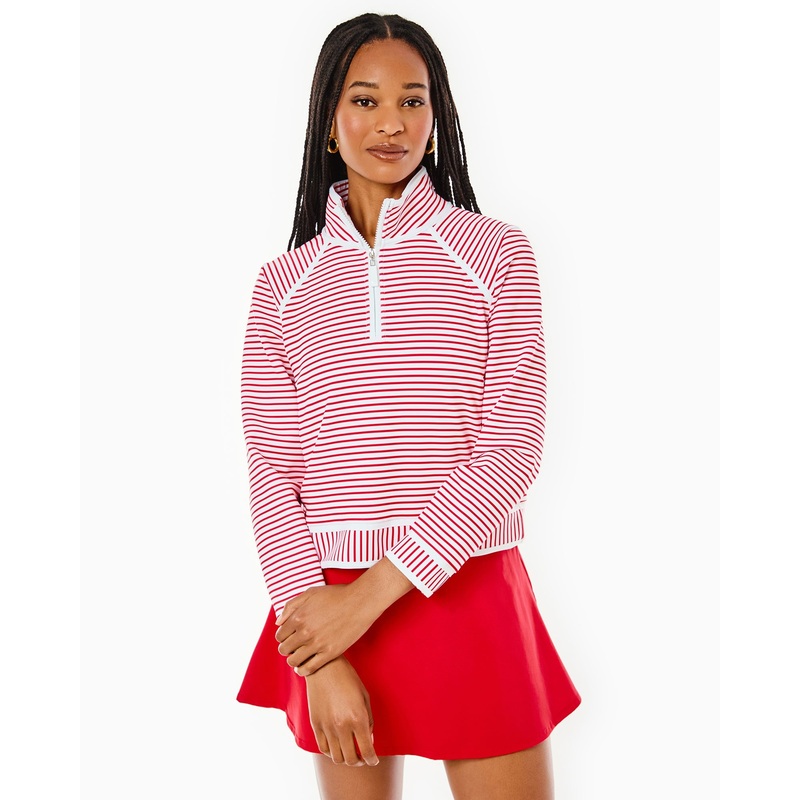 Scuba Light Bainbridge Quarter Zip Sweatshirt Poppy Stripe