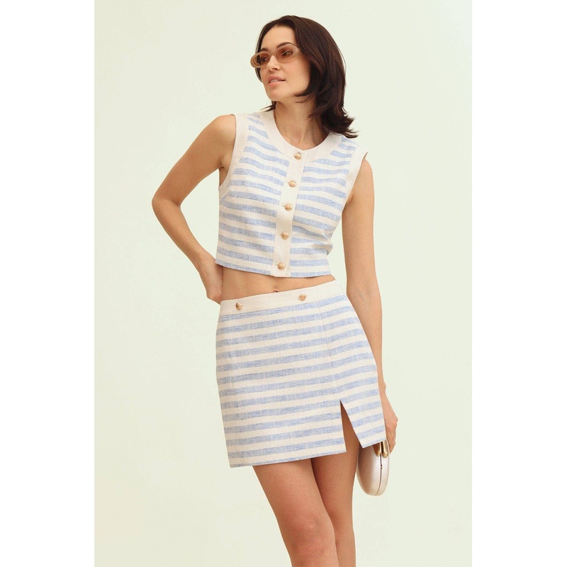 Striped Cotton Blend Tailored Mini Skirt