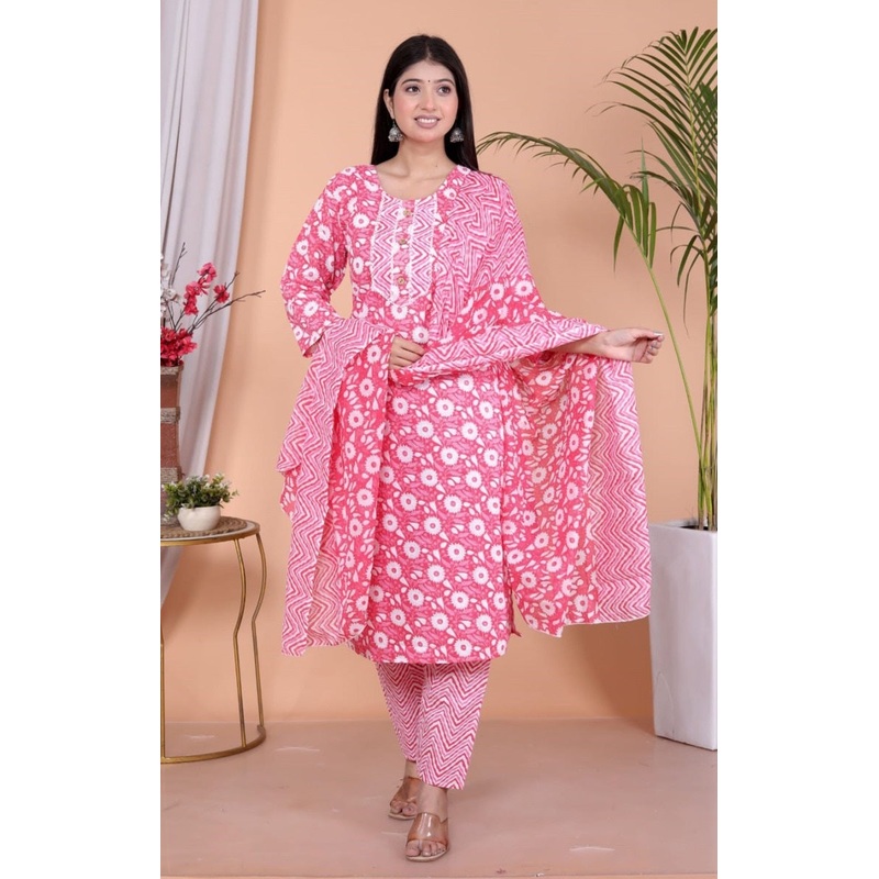Kurti Set with Mal Print Dupatta