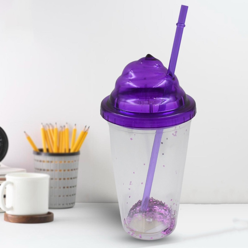 High Quality PlasticCreative Cold Drink Cup / Tumble, Reusable Tea Coffee Tumbler with Lid and Straw, Double Wall Plastic Drinking Sport Bottle,Travel Tumbler (1 Pc / Mix Color)