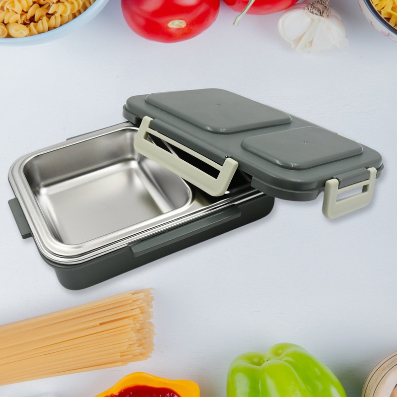 Miracle Quick Lock Leak Proof 2 Compartment Stainless Steel LUNCH BOX Inner Plate Reusable Microwave Freezer Safe Lunch Box Trendy Thermal Insulation Leak Proof for Office Vacuum Tiffin Box for Boys / Girls / School / Office Women and Men