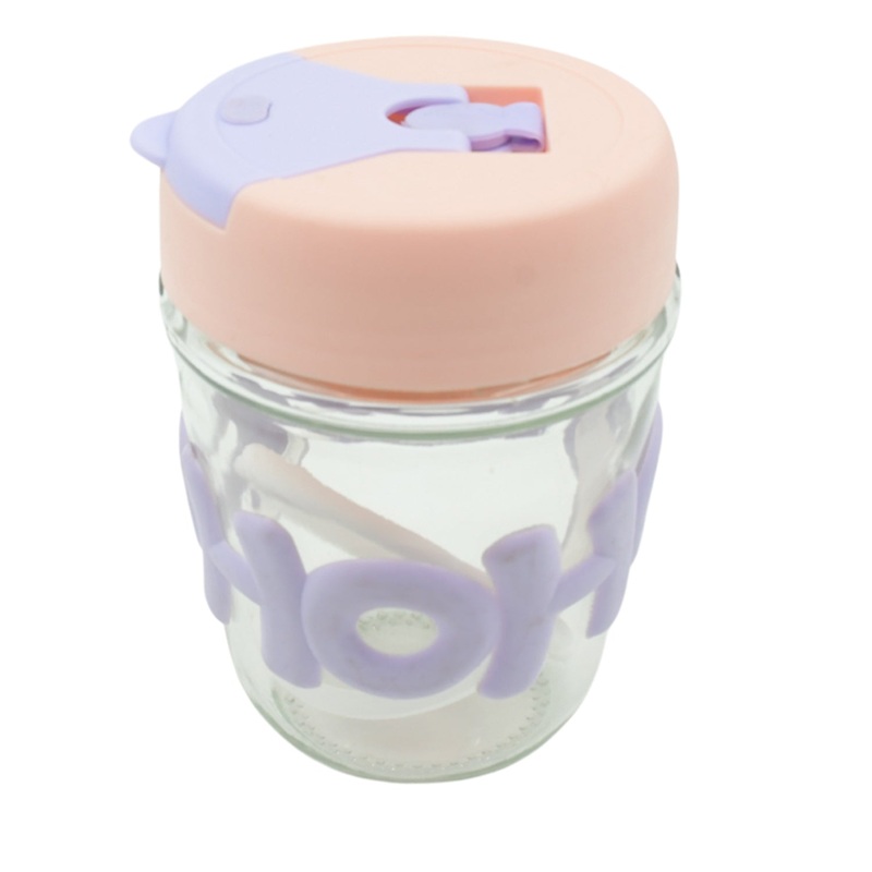 Glass Coffee/Tea Mug – 350ml Cup with Lid, Alphabet Design, Multipurpose Drinkware