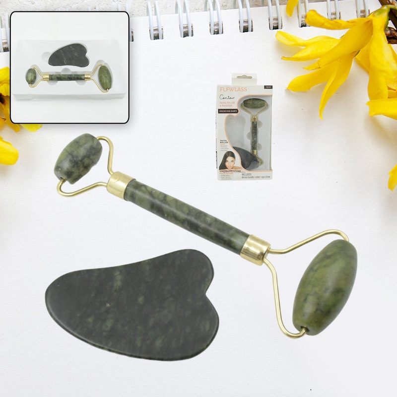 Jade Roller & Gua Sha Set  Natural Face Massager for Anti-Aging, Glowing Skin & Face Shaping (1 Pc)