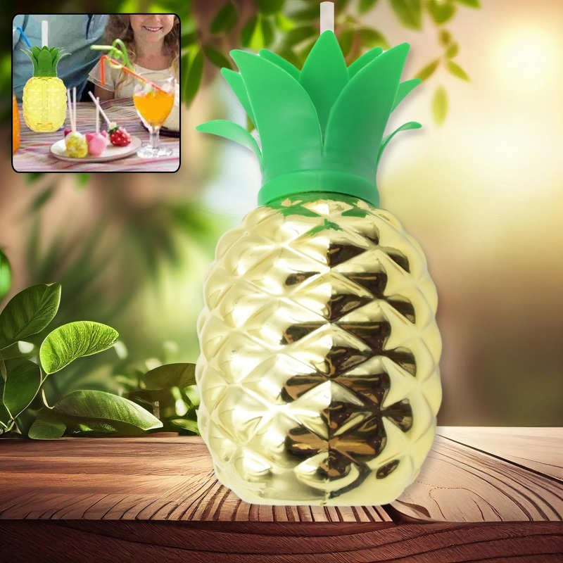 Plastic Pineapple Cups with Straw (1 Pc) – Party Favors, Hawaiian, Beach