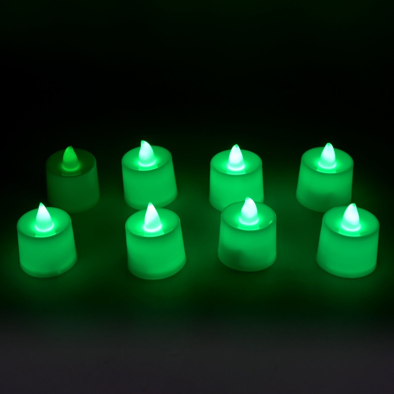 GREEN FLAMELESS LED TEALIGHTS, SMOKELESS PLASTIC DECORATIVE CANDLES – LED TEA LIGHT CANDLE FOR HOME DECORATION (PACK OF 8)