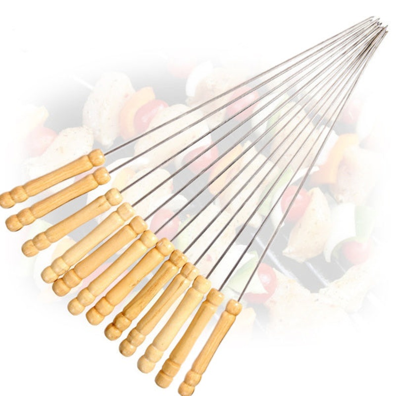 Barbecue Skewers for BBQ Tandoor and Gril with Wooden Handle – Pack of 12