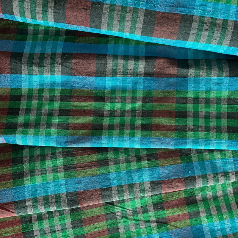 Green & Teal Plaid Dupioni Silk