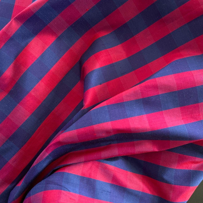 Magenta & Blue Gingham Dupioni Silk