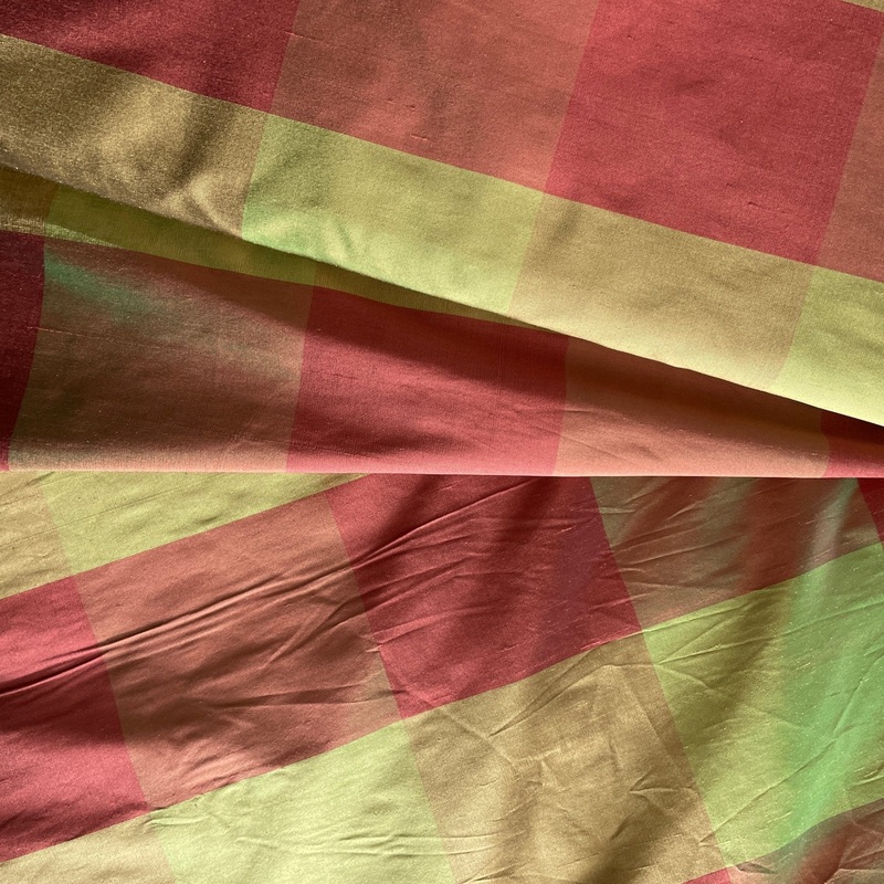 Rhubarb Gingham Dupioni Silk