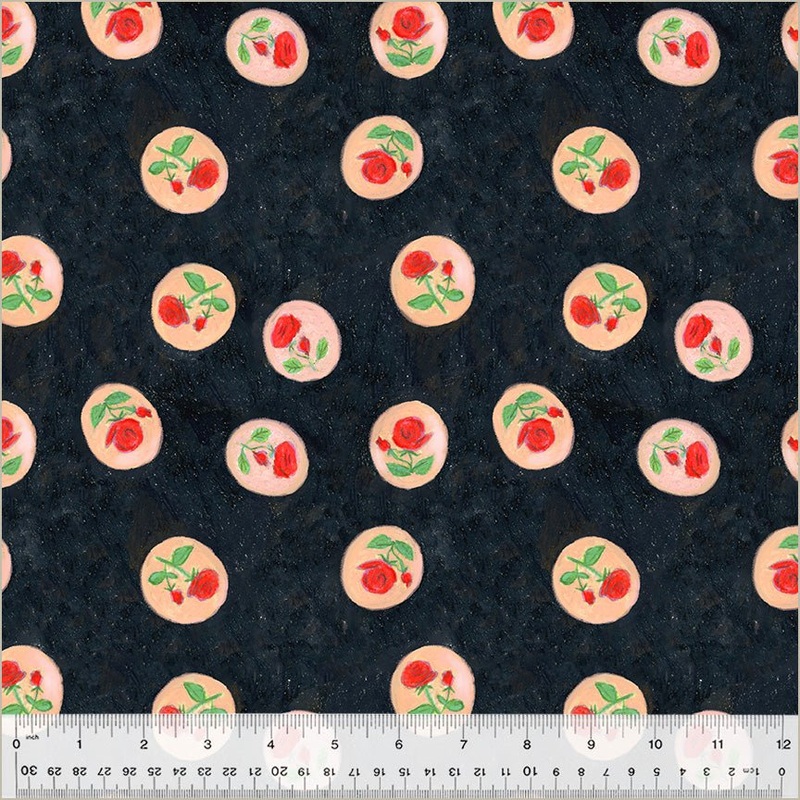 Heather Ross By Hand / Rose Cameo / Night – Cotton Canvas