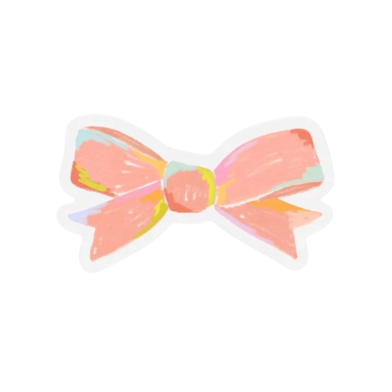 Clear Coral Bow Sticker, 2.5×1.4in.