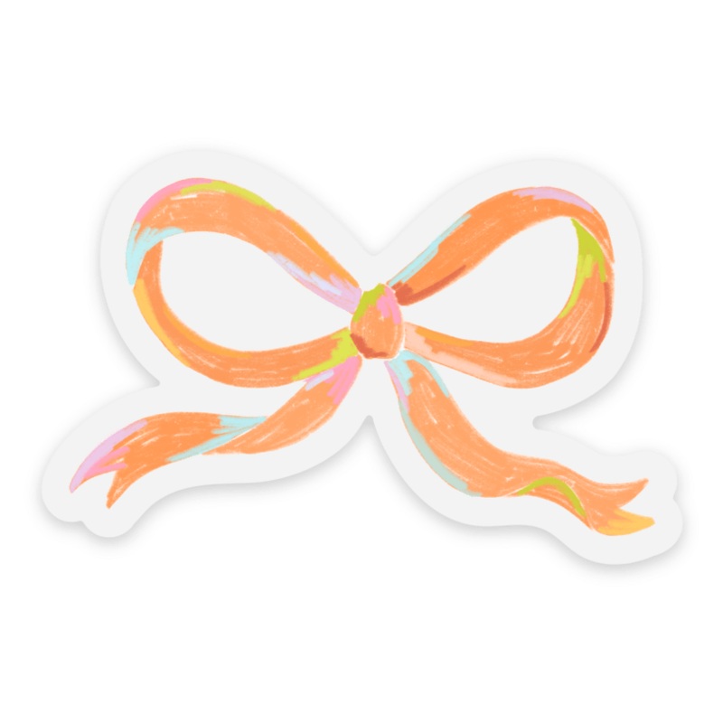 Clear Orange Bow Sticker, 2.5×1.61in.