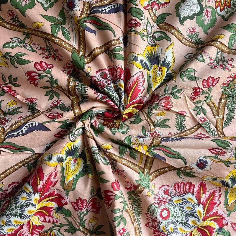 Peachy Garden Block Printed Cotton