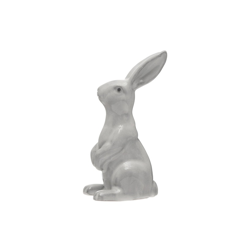 Stoneware Rabbit, Reactive Glaze, White