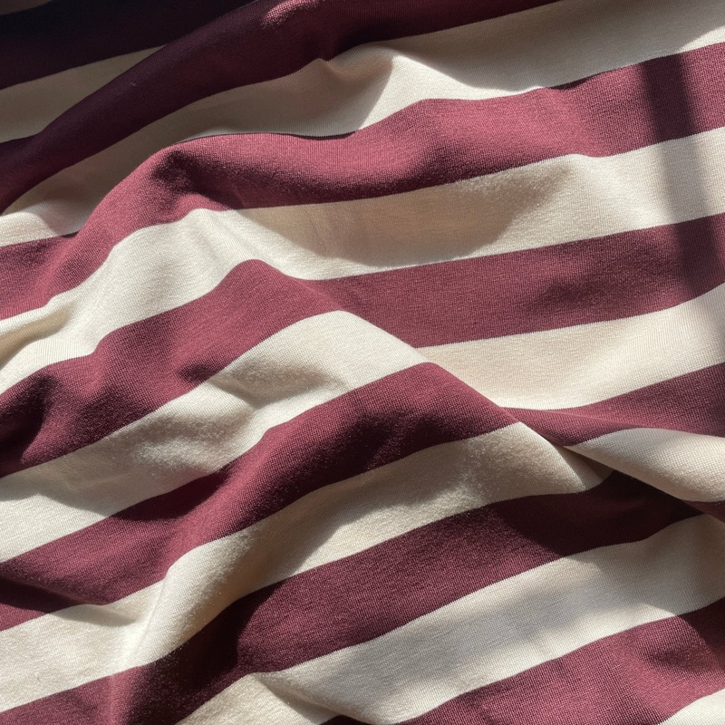 Maroon & Cream Wide Stripe Jersey Knit