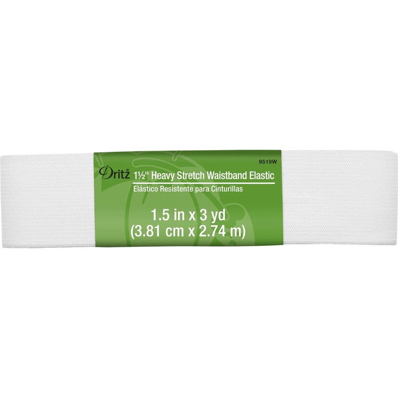 1-1/2 Heavy Stretch Waistband Elastic, White, 3 yd