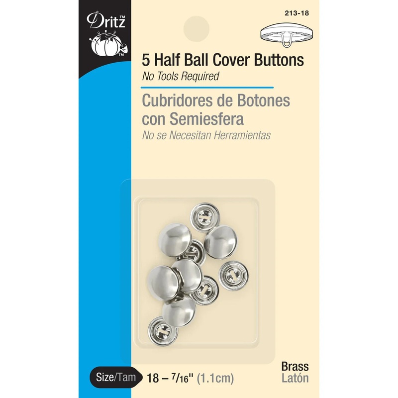 7/16 Half Ball Cover Buttons, 5 pc, Nickel