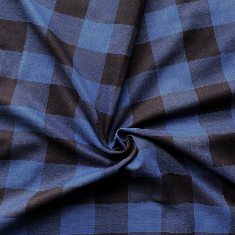 Deadstock Blue & Black Gingham Double Gauze