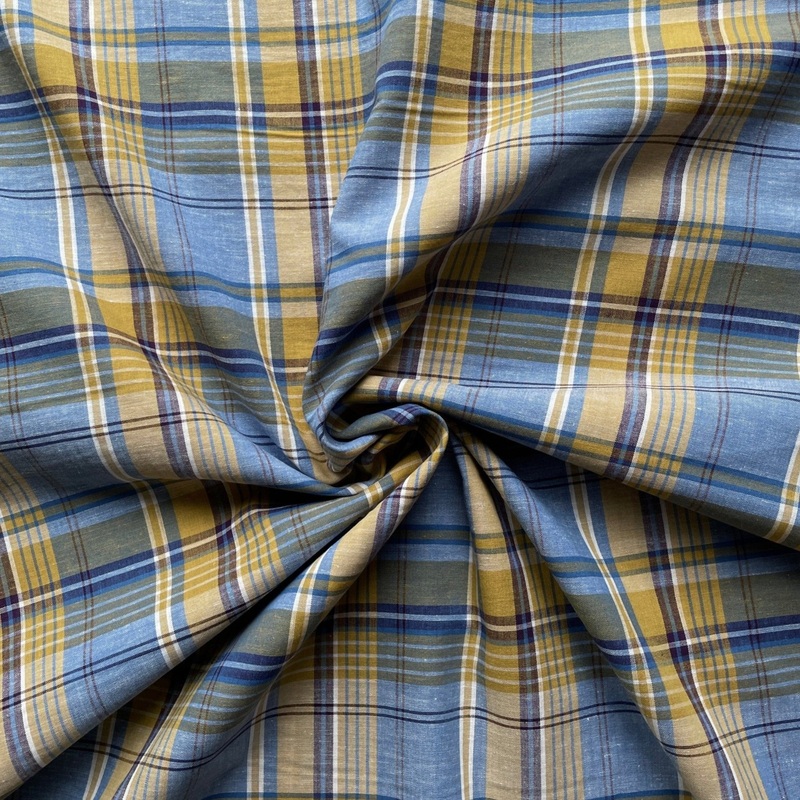 Deadstock Mustard and Blue Plaid Poplin