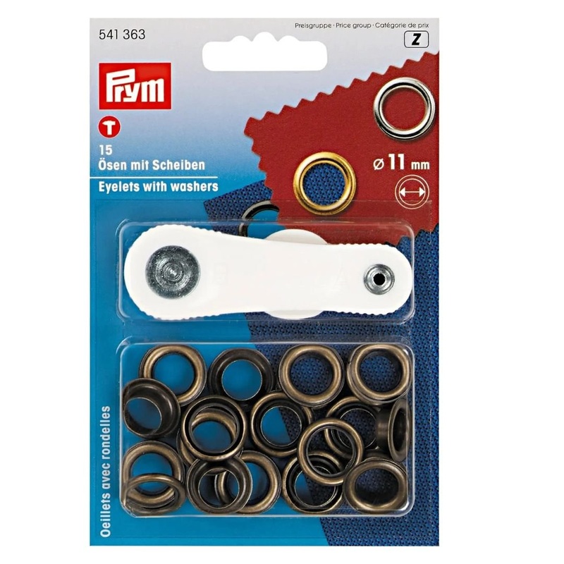 Eyelets with Washers 11 mm Antique Brass with Tools 15pc