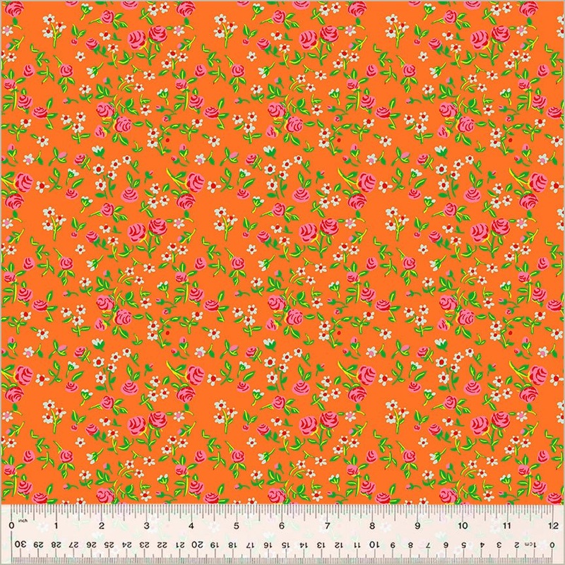 Heather Ross By Hand / Mousy Floral / Tangerine