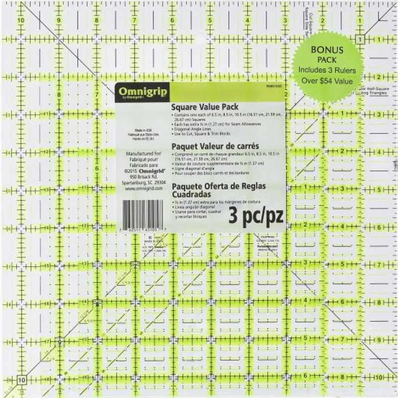 Non-Slip Square Ruler Value Pack (6-1/2, 8-1/2, 10-1/2)