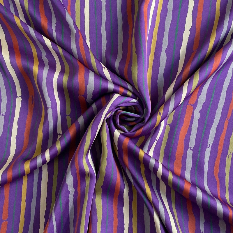 Purple Painted Stripe Lightweight Silk