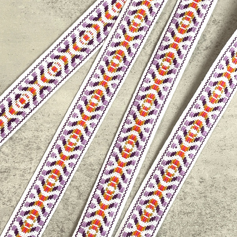 Lavender & Coral Geometric Vintage Jacquard Ribbon