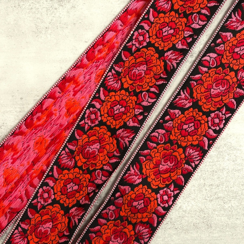 Pink & Orange Floral Vintage Jacquard Ribbon