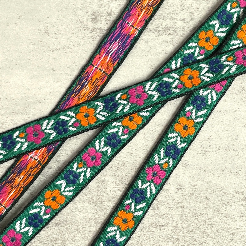 Teal Retro Floral Vintage Jacquard Ribbon
