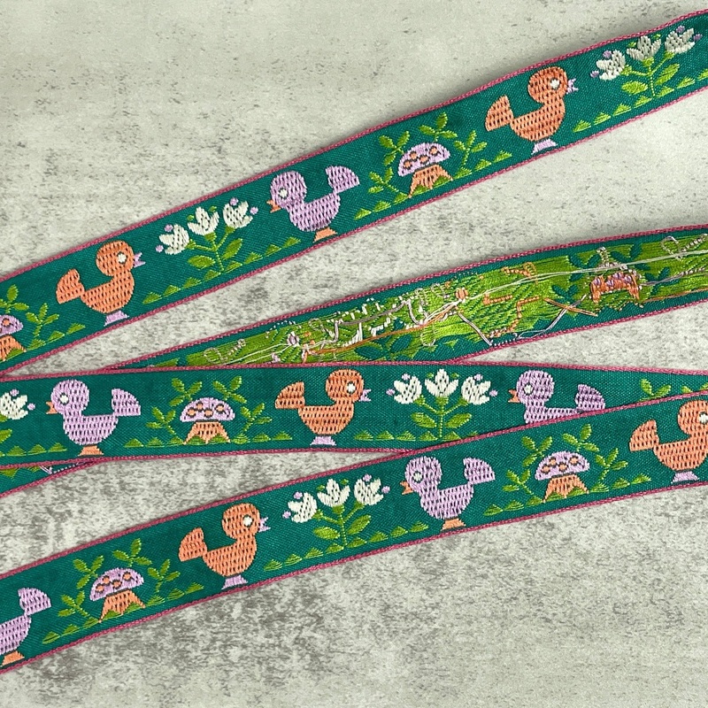 Vintage Green Ducklings Jacquard Ribbon