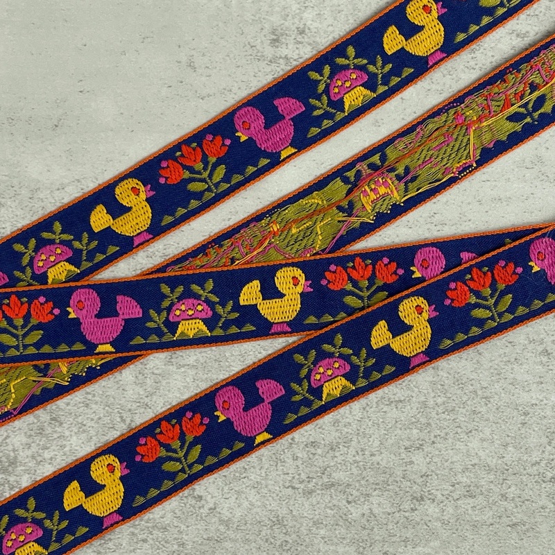 Vintage Navy Ducklings Jacquard Ribbon