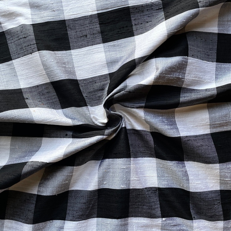 Black & White Gingham Dupioni Silk