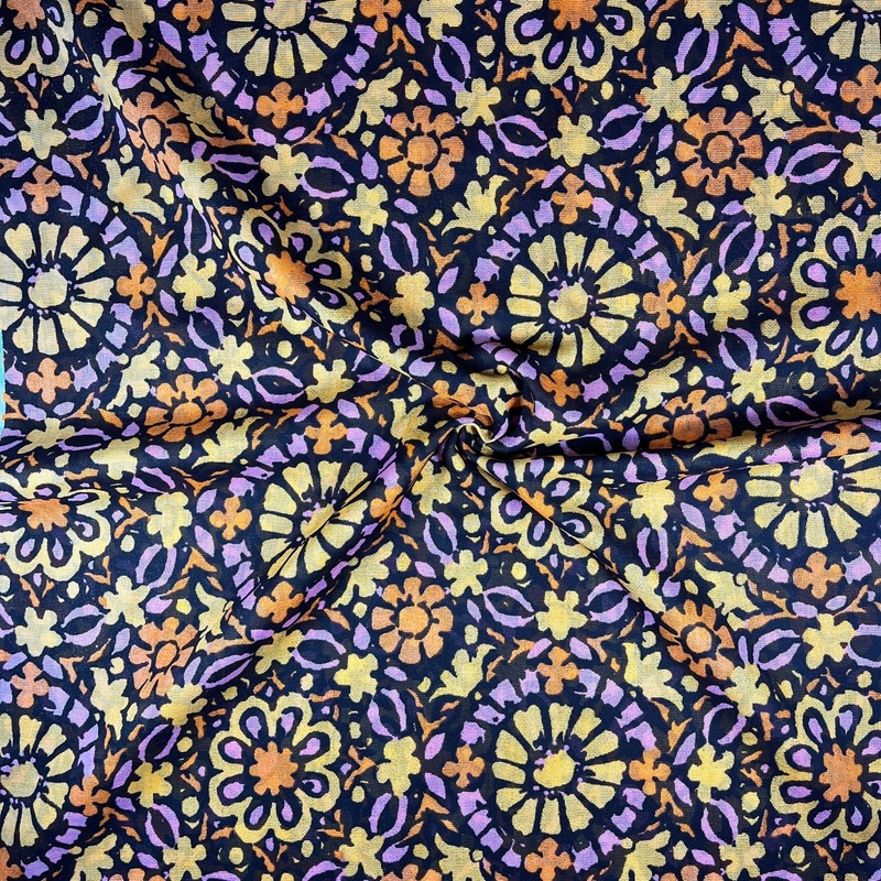 Deadstock Black & Orange Floral Gauze