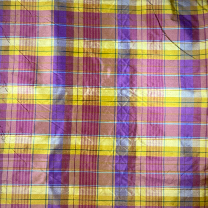 Pink & Gold Plaid Dupioni Silk