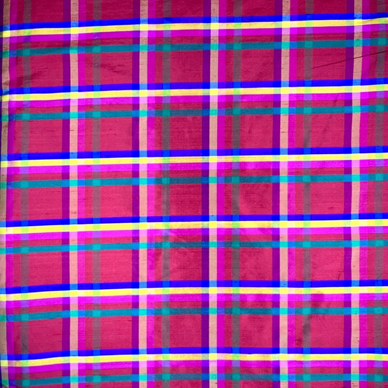 Red Rainbow Plaid Dupioni Silk