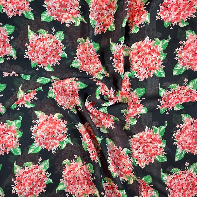 Deadstock Black Floral Poly Chiffon
