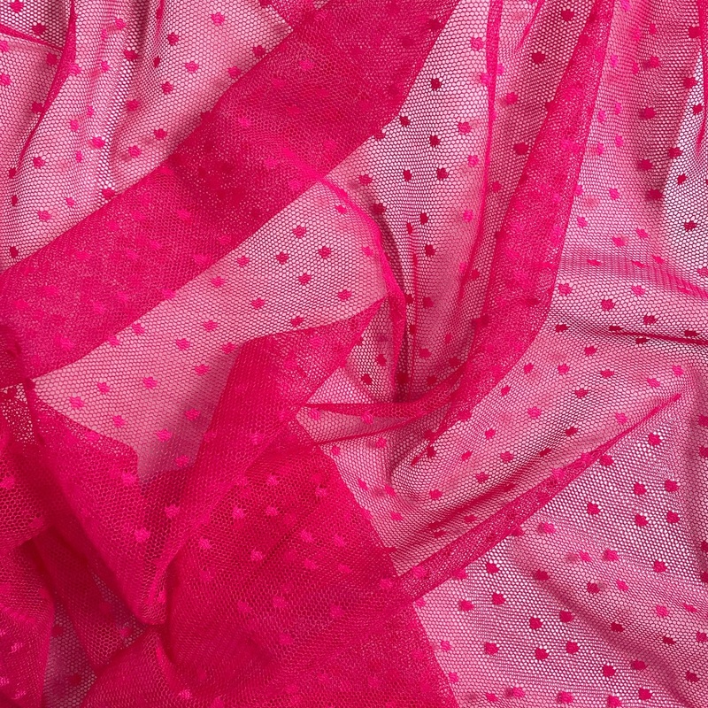 Deadstock Hot Pink Dots Mesh