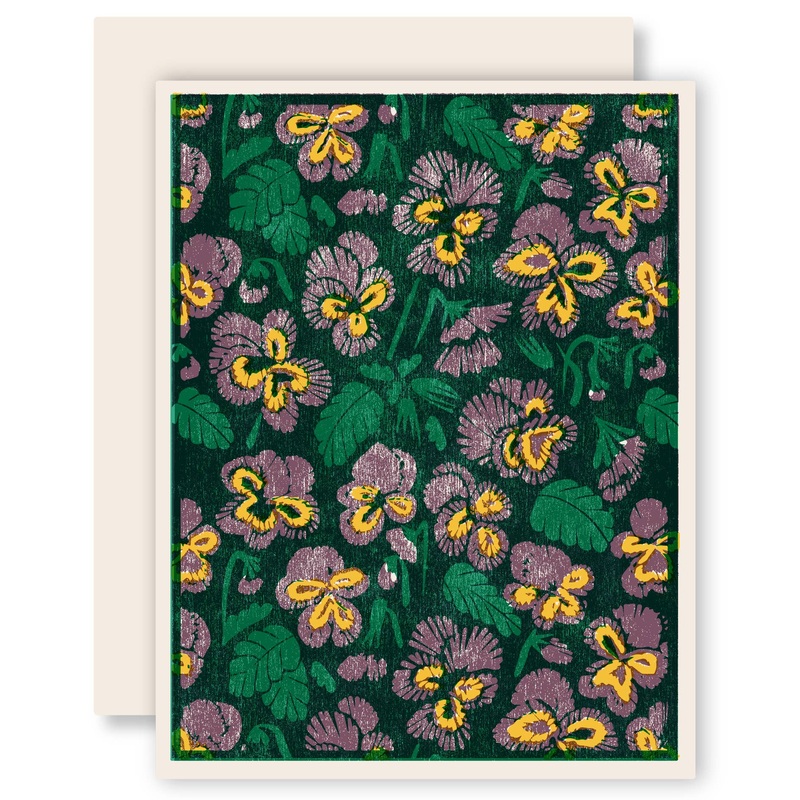 Pansies Letterpress Card – Purple