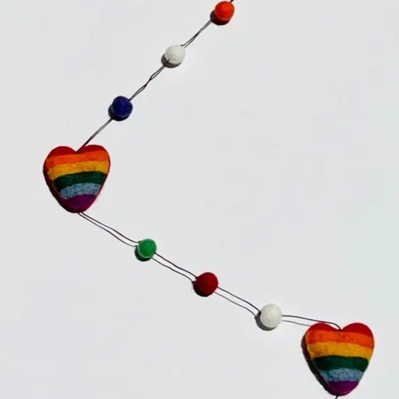 Rainbow Hearts Felt Garland