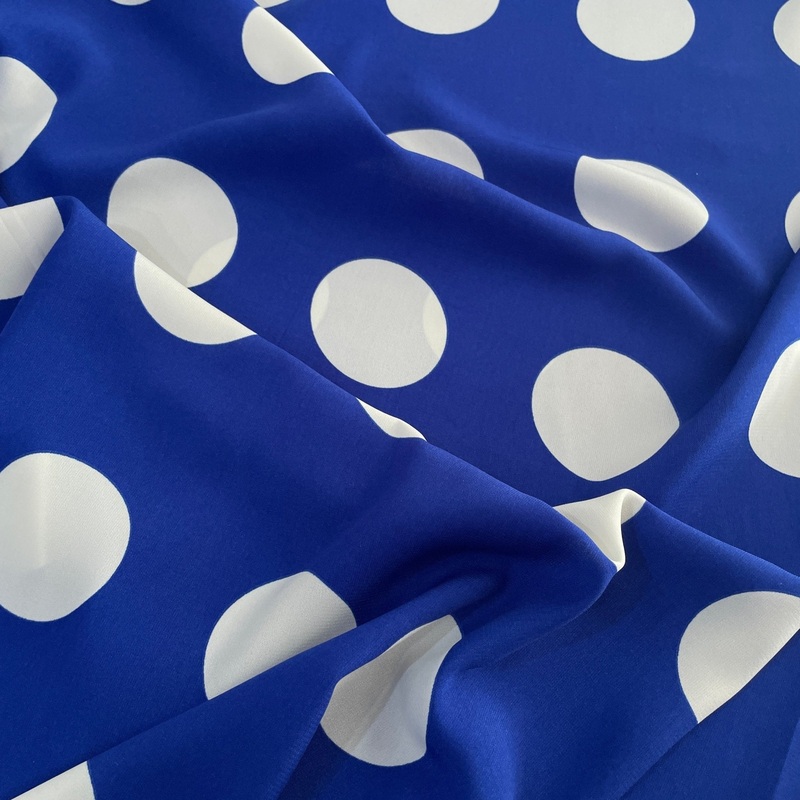 Cobalt Polka Dot Polyester Challis