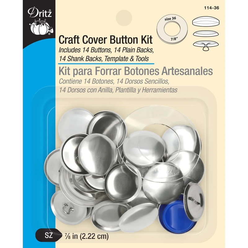 7/8 Craft Cover Button Kit, 14 Sets, Nickel